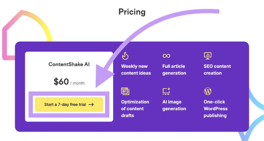 CTA در بخش قیمت‌گذاری صفحه فرود ContentShake AI